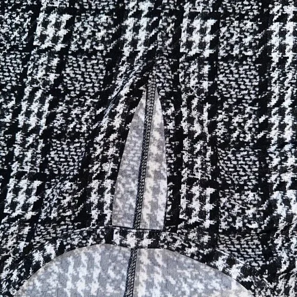 Black White Houndstooth Jacquard Michael Kors Long Sleeve Knee Length Dress L - Picture 6 of 10